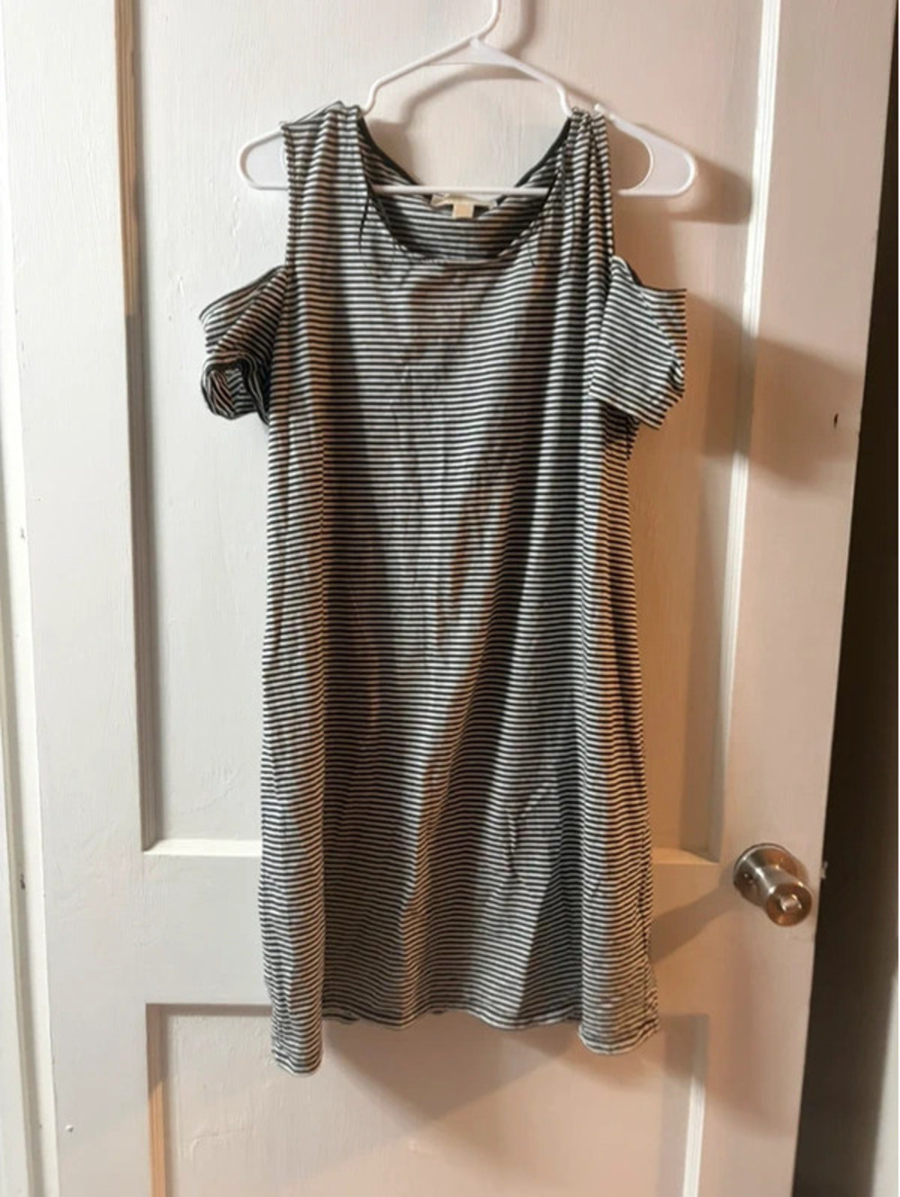 Michael Michael Kors Black and White Stripped Cold Shoulder Dress